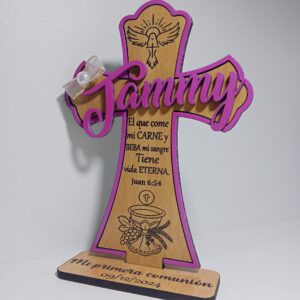 🤍✝️ Recordatorio de Primera Comunión – Cruz Decorativa Personalizada